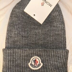 Moncler Charcoal Ribbed Beanie